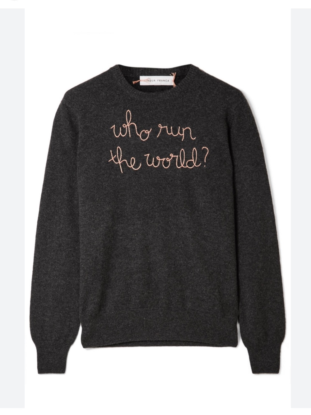 Lingua Franca " Who Run The World " Crewneck 100% Cashmere Gray Sweater size: XS